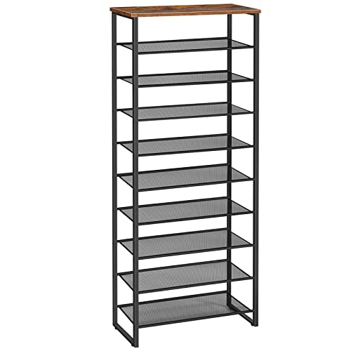 HOOBRO 10-Tier Shoe Rack for Entryway, 23.6" L Shoe Storage Organizer, Large Capacity Shoe Shelf for Closet, Front Door Entrance, Hallway, Holds 27-30 Pairs of Shoes, Rustic Brown and Black BF601XJ01 - color: Rustic Brown + Black, size: 10 Tiers (23.6"W)