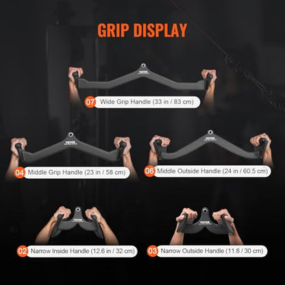 VEVOR LAT Pulldown Attachments, Cable Machine Rowing T-bar V-bar Tricep Pull Down Bar, Back Strength Training Rubber Coated Handle Grip, Bicep Curl Tricep LAT Pulldown Bar for Home Gym Fitness - size: 5PCS B
