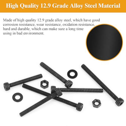 185 Pieces M4 x 30/35/40/45/50mm Hex Socket Head Cap Screws Nuts Washers Set Black, Sutemribor M4 Long Screws, M4 Black Screws Nuts Washers Assortment Kit, 12.9 Grade Alloy Steel, Fully Threaded - size: M4 x 30/35/40/45/50mm Kit, style: Socket Head