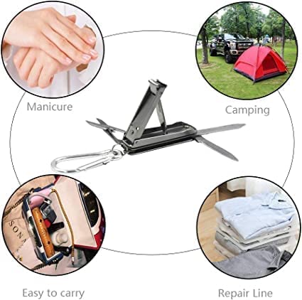 5in1 Multi Nail Clippers, Mini Foldable Portable Nail Cutter with Key Chain, Nose Hair Scissors, Nail Files, Purpose Pocket Knife, Screwdriver Suitable for Travel, Fishing, Hiking, Camping