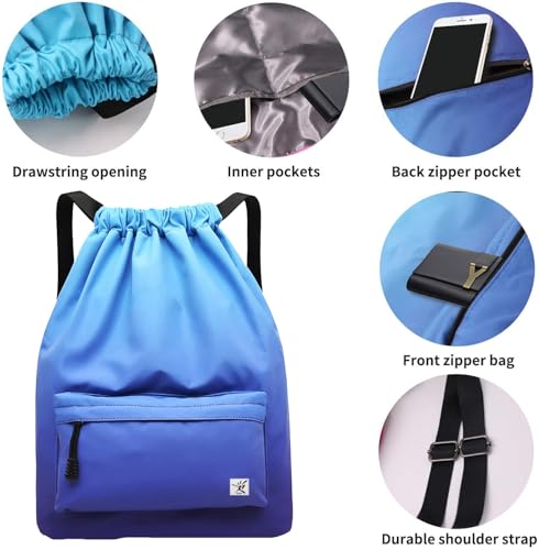 Waterproof Drawstring Bag, Gym Bag Sackpack Sports Beach Backpack for Men Women - color: 09-gradual Blue