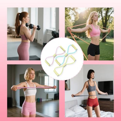 Figure 8 Fitness Resistance Bands with Handles, Yoga Resistance Band Stretch Fitness Band, Chest Expander, for Arm and Shoulder Stretch, Rope 8 Word Elastic for Women and Men（3 Pack）