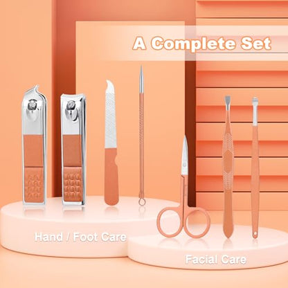 Manicure Set-Stainless Steel Nail Care Set-Professional 7 in 1 Ingrown Toenail Clipper Grooming Tool-Pedicure Kit & Toe Nail Cutter-Thick Nail Scissors Toiletries with Cuticle Trimmer (Rose Gold) - color: Rose Gold