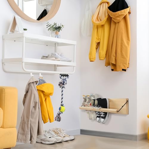 Mifoci 2 Pcs Wall Mounted Shoe Rack Organizer Wooden Modern Compact Wall Space Saving Shoe Holder Storage for Sneaker Footwear Slipper Boots Entryway Narrow Spaces Hallway(28.35'' Long) - size: 28.35'' Long