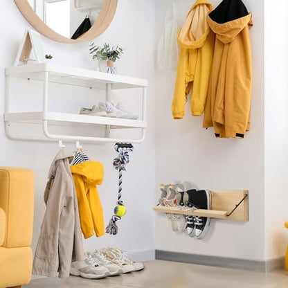 Mifoci 2 Pcs Wall Mounted Shoe Rack Organizer Wooden Modern Compact Wall Space Saving Shoe Holder Storage for Sneaker Footwear Slipper Boots Entryway Narrow Spaces Hallway(28.35'' Long) - size: 28.35'' Long
