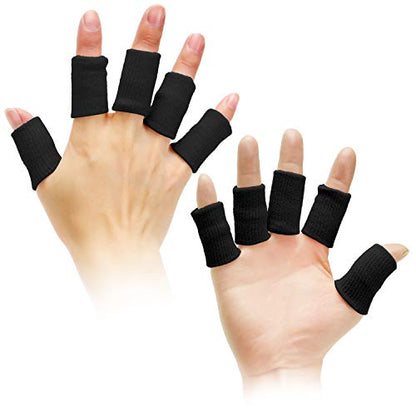Senkary 20 Pieces Finger Compression Sleeves Elastic Finger Protectors Thumb Splint Brace for Arthritis Pain Relief, Basketball Sport (Black) - color: Black