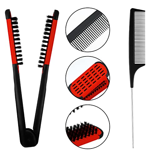 Honeydak Double Brush Boar Bristle Clamp Comb with Alligator Clips, Rat Tail Comb for Hair Styling (Red Black) - color: Red Black Comb