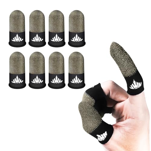 Jwh 8 Pack Mobile Phone Gaming Accessory Thumb Finger Sleeves 0.15 Ultra Thin Pure Silver Fiber Silky Tip Covers Finger Cots for Pubg Gaming Gloves Guantes para Dedales Dedos Gamer Profesionales - color: Black silver（8pack）