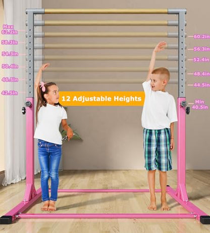 Gymnastic Kip Bar for Kids Training Horizontal Bars for Home Ages 3-15 Adjustable Height Non-Slip Gym Equipment Indoor with Rings