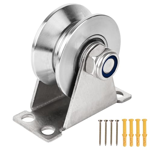Groove Pulley Wheel for Rope Wall Mounted 1 Pack Stainless Steel Super Silent Cable Pullys Wheels System V Type Blocks Rollers Detachable Duplex Bearing for Gym Equipment Sliding Gate (with Screws) - size: V Type - 1 Pack(with screws)