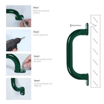 ESPETS 4 Pack of 10 Inch Green Metal Outdoor Playground Handles | Rust-resistence Metal Playset Accessories, Playhouse ladder handles, Indoor Monkey Bars, Treehouse, Climbing walls handles - color: Green