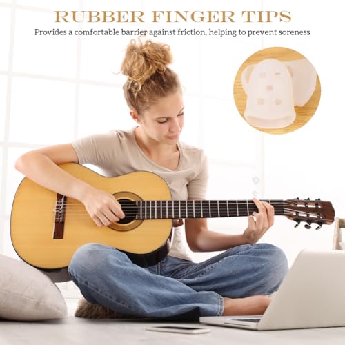50Pcs Clear Silicone Finger Protectors Anti-Slip Guitar Fingers Guards Fingertip Protection Covers for Playing Musical Instruments & Sewing (5 Sizes)