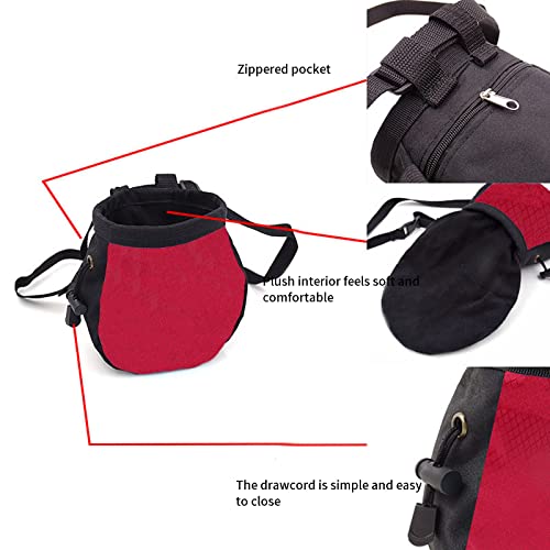 Chalk Bag,Rock Climbing Gear,Metal Powder Bags，with Zippered Pocket and Adjustable Waistband，Suitable for Fitness, Rock Climbing, Track and Field, Weightlifting, Billiards Chalk Bag (Red)
