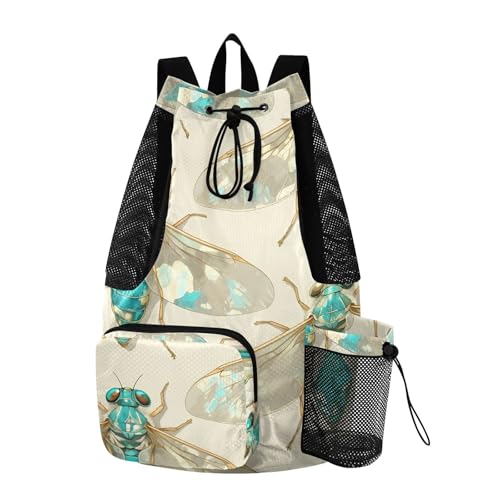 GuoChe Drawstring Backpacks Gym Swim Bag With Inside Pockets Pull String Bag Waterproof Blue Cicada - color: Blue Cicada