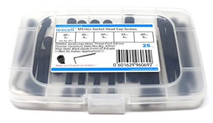 iexcell 25 Pcs M5 x 40/45/50/55/60 Alloy Steel 12.9 Grade Hex Socket Head Cap Screws Bolts Assortment Kit, Black Oxide Finish - size: M5 x 40/45/50/55/60mm