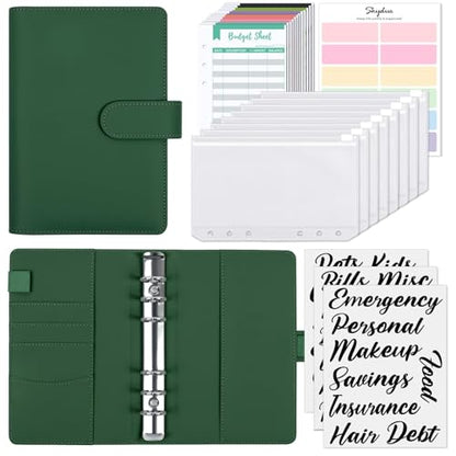 SKYDUE Budget Binder, Money Saving Binder with Zipper Envelopes, Cash Envelopes and Expense Budget Sheets for Budgeting (DarkGreen) - color: Darkgreen