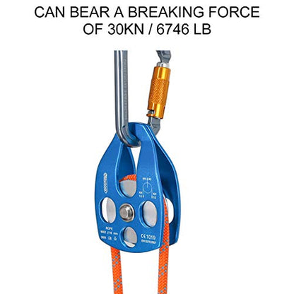 NewDoar 30 KN CE Certified Large Rescue Pulley Single/Double Sheave with Swing Plate - color: Single Pulley - Blue 2pcs