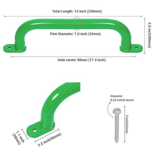 13'' Green Playground Handles Safety Grab Bar Indoor & Outdoor 2pcs | Heavy Duty Solid Metal, Smooth Glossy Powder Coated, Comfy Secure Handle Bar, Playset Playhouse Climbing Frame Jungle Gym - color: Green - B