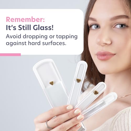 Bona Fide Beauty Czech Glass Gift Set: Foot File, Nail File, Cuticle Pusher | Clear set: genuine Bohemian crystal glass set includes protective cases and sleeves. Reusable and easy to clean. - color: Clear