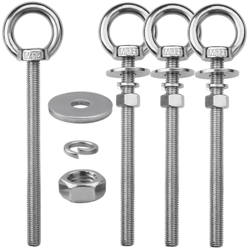 4 Pack M12 Stainless Steel Eye Bolts with Nuts, 1/2" x 6" Eye Bolts | 304 Stainless Steel Eye Bolt,Eye Bolts Heavy Duty for Hang Tie Down Outdoor,1/2 eye bolts with nuts,m12 eye bolts - size: M12x153mm (1/2"x6")