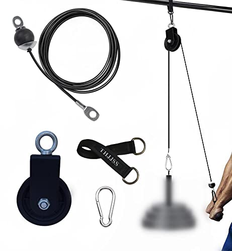 Home Gym Pulley Cable System,Silent Weight Cable Machine Attachment for Lat Pulldowns Tricep Extensions Heavy Duty Coated Steel Wire,Easy DIY Setup with Hanging Strap Carabiners Ideal for Small Spaces - color: 1 Pulley+1 Straps+1 Carabiner+79in Cable 1pcs