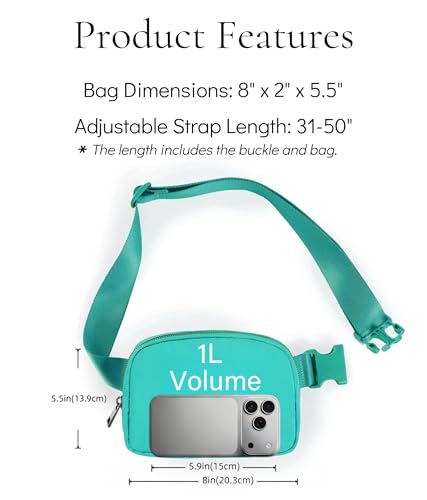YOSHUYUKI Waist Belt Bag for Women Lulu Dupes Mini Small Crossbody Purse Sling Cute Fashion Waterproof Fanny Pack Over The Shoulder Bags Fashionable Travel Running Belt Pouch Bum Bag Peppermint Green - color: Peppermint Green