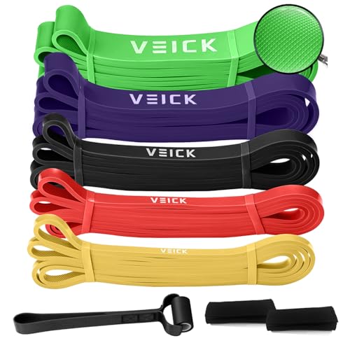 VEICK Pull Up Resistance Bands Set, Heavy Stretch Workout Bands, Fitness Assistance Bands for Men Women, Portable Exercise Equipment for Home Gym Office Travel - color: Colorful Set of 5 + Hand Grip Pads