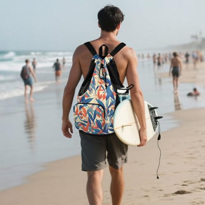 GuoChe Drawstring Backpacks Gym Swim Bag With Inside Pockets Pull String Bag Waterproof Colorful Leafs - color: Colorful Leafs