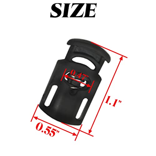 TIHOOD 100PCS Plastic Spring Stopper Single Hole Heavy Duty Cord Stop Toggle Fastener Slider Lock End for Drawstring Paracord Black