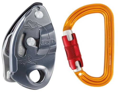 PETZL GRIGRI Rock Climbing Belay Device | With Cam-Assisted Blocking for Sport, Trad, & Top-Rope Climbing - color: Grey + Sm'D TWIST-LOCK, size: One Size
