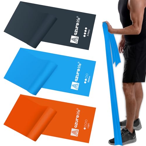A AZURELIFE Resistance Bands,Professional Long Non-Latex Elastic Stretch Bands,Exercise Bands for Physical Therapy, Yoga, Pilates, Rehab, at-Home or The Gym Workouts, Strength Training - color: Orange, Blue, Gray, size: 5.9FT