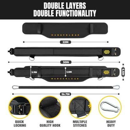 MANUEKLEAR 2-in-1 Weightlifting Belt & Dip Belt with 36.7 IN Rope, Double-Layer Weight Lifting Belts, Powerlifting Gym Weighted Belt for Pull Up Squat - color: Midnight Black, size: S(26-29in)
