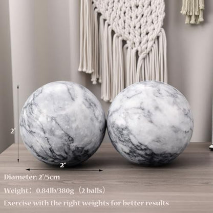 Baoding Balls 2Pcs, 2 inch Natural Marble Baoding Chinese Meditation Balls, with Carry Case for Hands Stress Relief, Light Grey - color: Light Grey, size: Large-2"