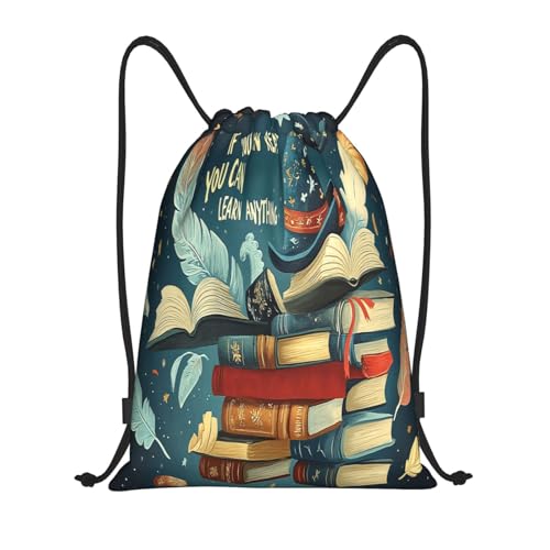 Drawstring Sports Backpacks - Lightweight Swim Gym Bags for Women Men String Sackpack for Beach Travel Yoga(Small, You Can Read Books) - color: You Can Read Books, size: Small
