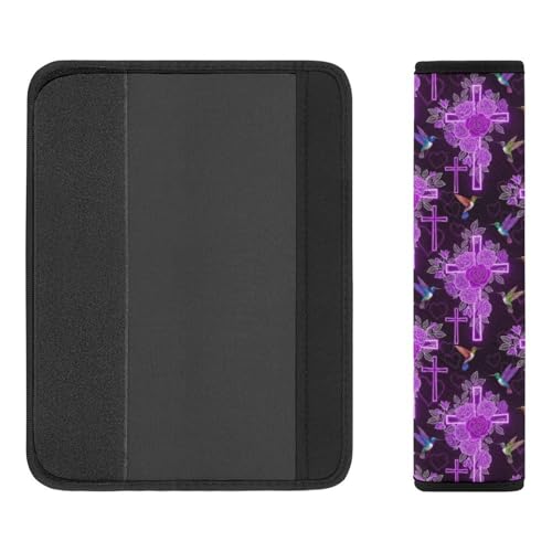 1 Pair Universal Fit Seat Belt Cover for Elderly Support, Most Cars, Hummingbird Faith Catholic Purple Christian Religious Cross Seat Belt Cushion, Neck and Shoulder Support - color: Pattern 626