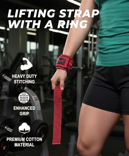 Weight Lifting Straps with Cuffed D Ring,Heavy Duty Thyick Comfortable Lifting Straps, Secure Fit, Enhanced Grip, Straps for Weightlifting & Gym Training - color: Red