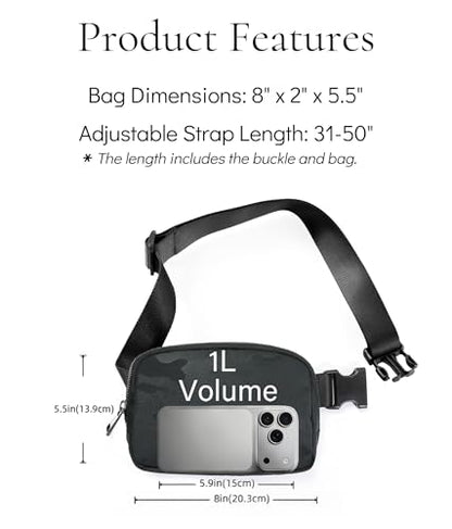 YOSHUYUKI Fanny Pack Crossbody Bag Trendy Waterproof Small Sling Cross Body Purse for Women Men Fashion Waist Packs Mini Belt Bag Pouch Chest Bum Bag Lulu Dupes for Travel Vacation Running Black Camo - color: Black Camo