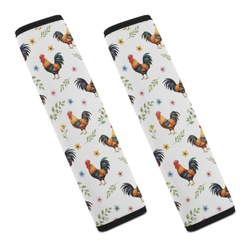 2 Pack Breathable Car Seat Straps Shoulder Pads for Elderly Support, All Vehicles, Floral Chickens Seat Belt Cushion, Neck and Shoulder Support - color: Pattern 219