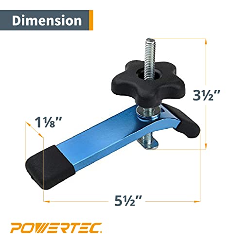 POWERTEC 71860 36 Inch x4 Universal T track with 4 Pcs Hold Down Clamp, Double-Cut Profile T track with Predrilled Mounting Holes & 5-1/2” L x 1-1/8” W T track Clamps - size: 36" Track (4PK) w/ HD Clamp (4PK)