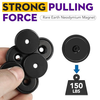 Strong Rare Earth Neodymium Magnets with Screws, 150Lbs, 12 Pack | Heavy Duty Disc Cup Magnets with Countersunk Hole and Adhesive Backing for Kitchen, Tool Room, and Wall Hanging - size: 1.42 inch