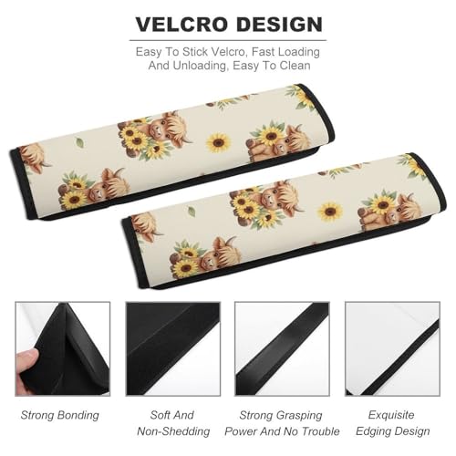 2 Pack Highland Cow Sunflower Cute Seat Belt Cover Universal Fit Seat Belt Cushion for Kids, Stroller Pushchair High Chair, Neck and Shoulder Support - color: Pattern 827