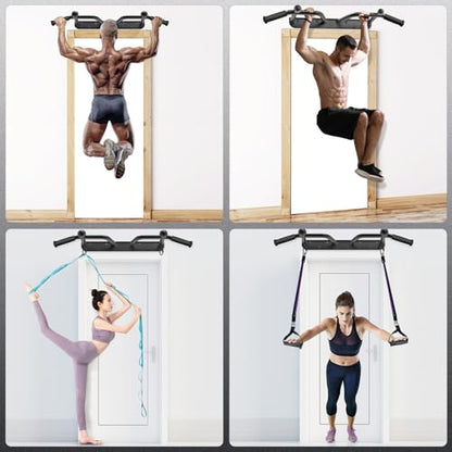 SELEWARE Heavy Duty Welded Pull Up Bar Wall/Joist/Ceiling Mount Chin Up Bar | Multifunctional Pull-up Bars w/Resistance Band Hooks for Home Gym Strength Training, Sturdy Steel Construction Support 500 lb - color: C2: Black Wall Mount Pull Up Bar