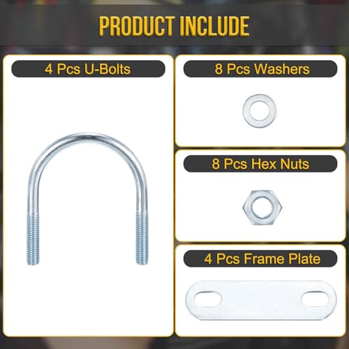 DTGN M6x42x61mm U Bolts Round Kit - 4Set - Carbon Steel U-Bolt Kit with Nuts, Washers, Frame Plate - Good for Pipe, Trailer, Automotive, Leaf Spring Fastener - size: M6x42x61mm