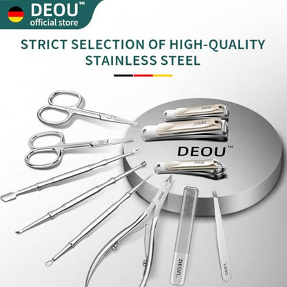 DEOU Professional Nail Set 11 in 1 stainless steel home care nail clippers, men's luxury travel leather storage box, women's beauty kit (Pink) - color: Pink