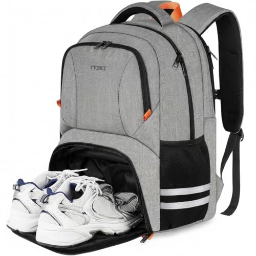 Ytonet Gym Backpack for Men Women, Gym Bags for Men Travel Laptop Backpack | Water Resistant Sports Bag with Shoe Compartment Fits 17.3-Inch Laptop for Travel Workouts Grey - color: Grey, size: 17.3 inch