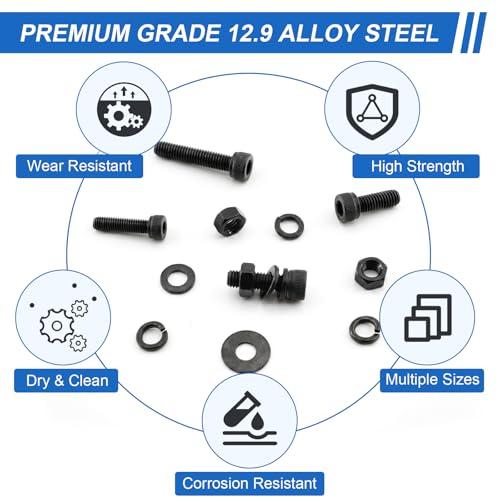 1000PCS M3 Screws Assortment Kit, M3x6/8/10/12/16/20/25/30 mm Hex Socket Head Cap Bolts with Nuts & Washers, 12.9 Grade Alloy Steel, Anti-Rust for 3D Printer & DIY - size: M3 Cap 12.9 - 1000PCS