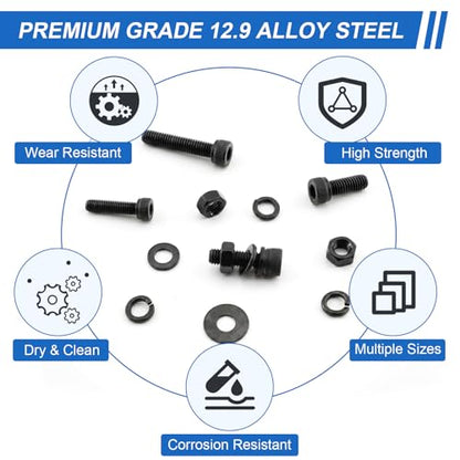 1000PCS M3 Screws Assortment Kit, M3x6/8/10/12/16/20/25/30 mm Hex Socket Head Cap Bolts with Nuts & Washers, 12.9 Grade Alloy Steel, Anti-Rust for 3D Printer & DIY - size: M3 Cap 12.9 - 1000PCS