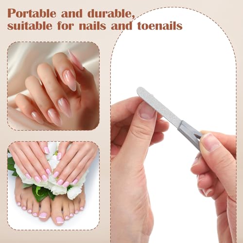 2 Pack Small Metal Nail File 3.5 in Mini Stainless Steel Manicure Filer Double Sided Fingernail Files with Anti-Slip Handle and Leather Case Travel Nail Filer for Men and Women, Silver