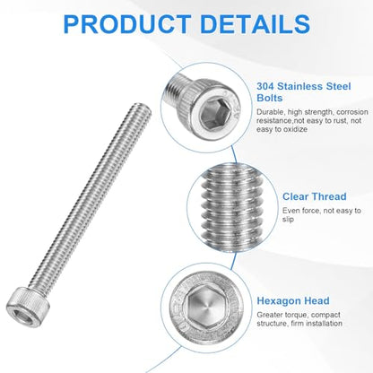 M METERXITY 20-Pack M5 x 65mm Socket Head Cap Screws, 304 Stainless Steel Hex Machine Bolts, Allen Socket Drive Screw with Hex Wrench for Repair/DIY, Fully Threaded Fasteners Kit [Silver] - size: M5 x 65mm