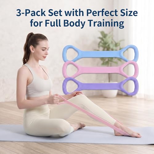 Figure 8 Resistance Band with Handles, Elastic Workout Band for Arms, Back & Shoulder Training, Stretching Rope for Yoga, Pilates & Physical Therapy Exercise Equipment(Purple Pink Blue)